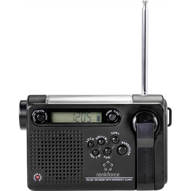 Renkforce RF-CR-200 Kofferradio mit Notfallfunktion (Aufladen per Sonnenenergie oder Handkurbel), Ladefunktion für Smartphone, FM, AM, KW, schwarz – Bild 4