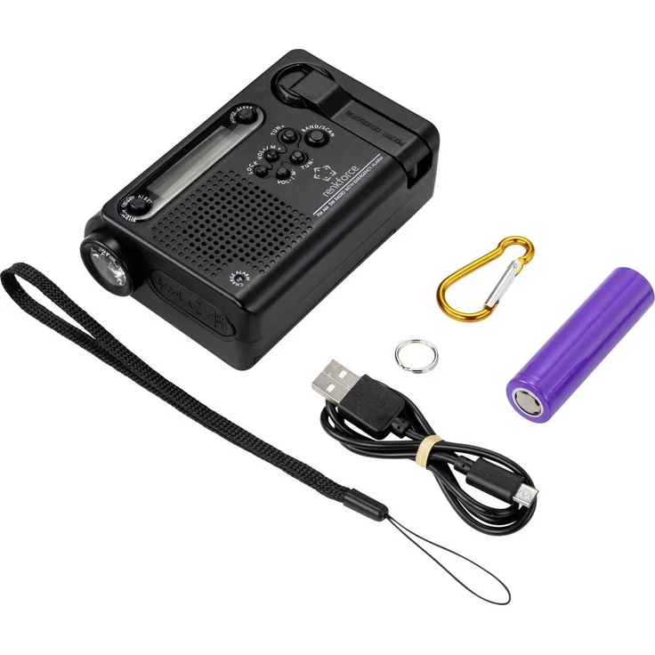 Renkforce RF-CR-200 Kofferradio mit Notfallfunktion (Aufladen per Sonnenenergie oder Handkurbel), Ladefunktion für Smartphone, FM, AM, KW, schwarz – Bild 5