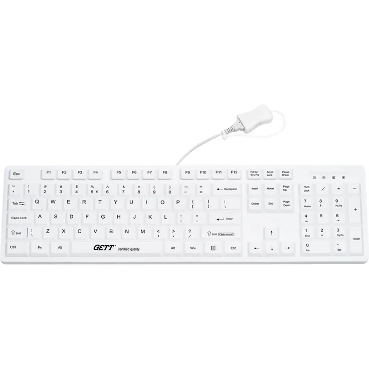 GETT CleanType Easy Protect, Tastatur, USB, QWERTY, Standard, Kabel Tastatur, weiß (KG25220)
