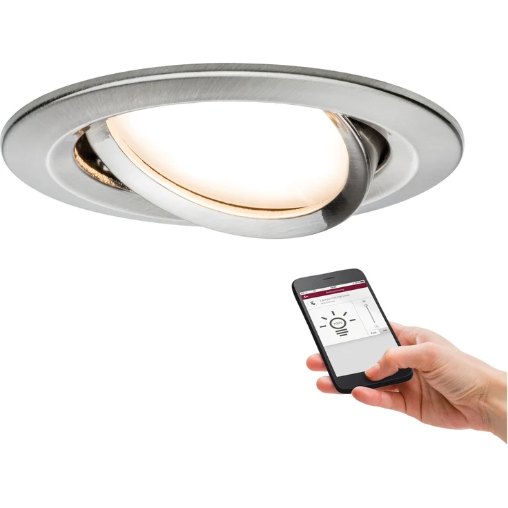 Paulmann 929.58 Nova Plus LED Einbauleuchte Smart Home, ZigBee, rund schwenkbar, 6 W, dimmbar, Einbaustrahler, Eisen gebürstet, Spot, Alu Zink, Einbaulampe, 2700 K – Bild 3