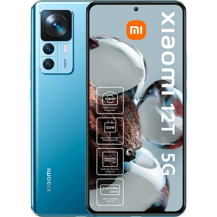 Xiaomi 12T 5G Smartphone 16,942cm (6,67 Zoll) AMOLED-Display, 256GB interner Speicher, 8GB RAM, Dual-SIM, Android 12, Blau – Bild 1
