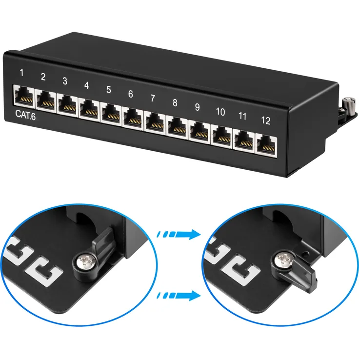 HB-Digital Patchpanel Cat.6 STP 12-Port Schwarz