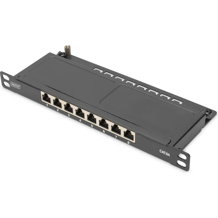 DIGITUS CAT 6A Patch Panel, geschirmt,8-Port 1-2HE, 10'', Rack Mount,schwarz RAL 9005, DN-91608S-SL-EA