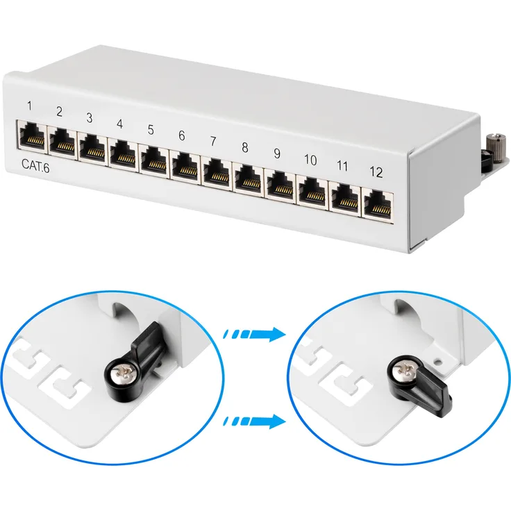 hb-digital Patchpanel Cat.6 STP 12-Port Lichtgrau