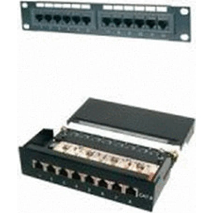 DIGITUS 12 Port CAT5e Patchpanel 10'' Patchfeld 10 Zoll 1HE RackMount schwarz – Bild 1