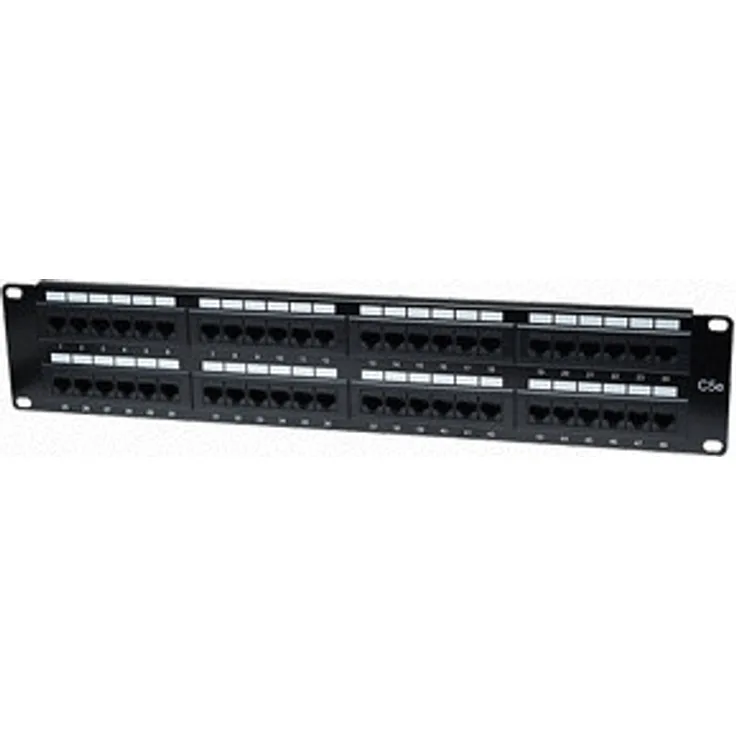 INTELLINET Cat5e Patch Panel 48 Ports RJ45 UTP ungeschirmt 2HE Schwarz passend fuer 19Z Einbaustandard
