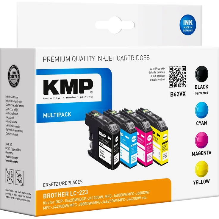 KMP B62VX - 4er-Pack - Schwarz, Gelb, Cyan, Magenta - kompatibel - Tintenpatrone (Alternative zu: Brother LC-223BK, Brother LC-223M, Brother LC-223C, Brother LC-223Y) - für Brother DCP-J4120, J562, MFC-J4625, J480, J5320, J680, J880| Business Smart MFC-J4