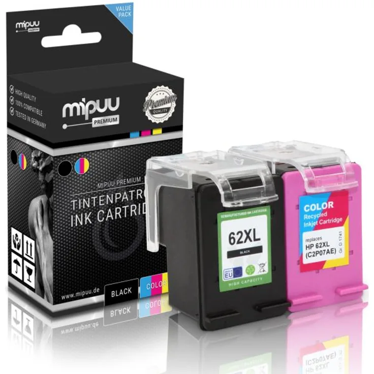 Mipuu Tinte ersetzt HP 62 XL - C2P05AE C2P07AE Multipack (1x Black - 1x Color)