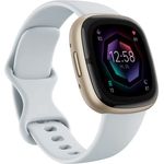 Fitbit Sense 2 Smartwatch GPS, Damen, 40,5mm, Silikonarmband in Nebelblau, Aluminiumgehäuse in Softgold