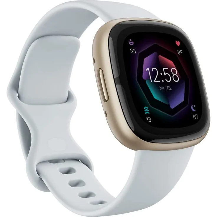 Fitbit Sense 2 Smartwatch GPS, Damen, 40,5mm, Silikonarmband in Nebelblau, Aluminiumgehäuse in Softgold – Bild 1