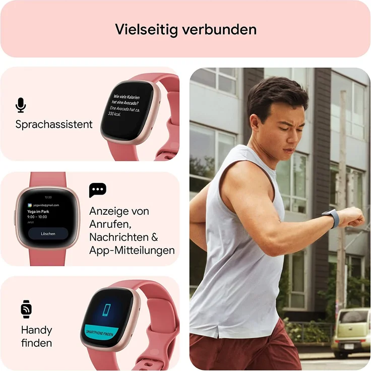 Fitbit Versa 4 Smartwatch GPS, Damen, 40,5mm, Silikonarmband in Sandrosa, Aluminiumgehäuse in Kupferrosé – Bild 6