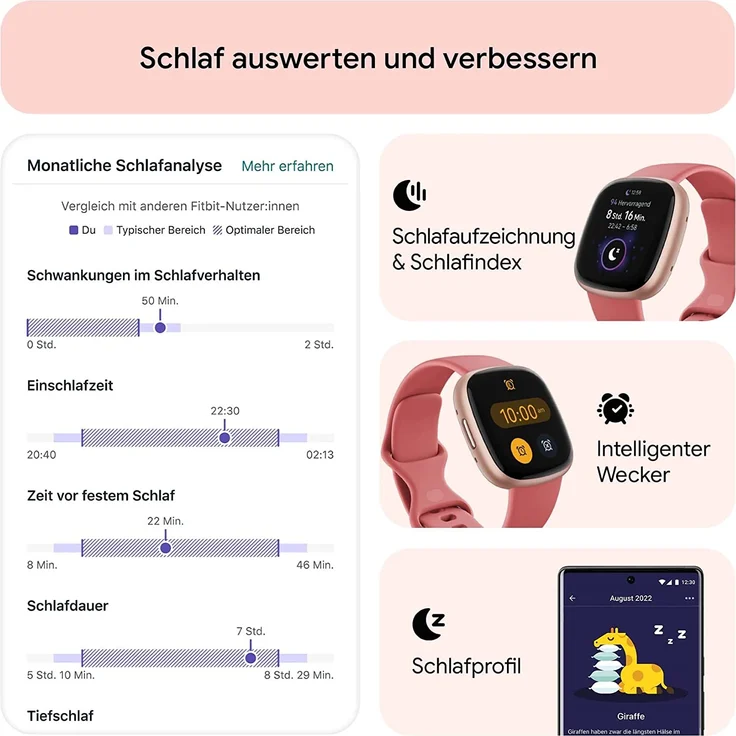 Fitbit Versa 4 Smartwatch GPS, Damen, 40,5mm, Silikonarmband in Sandrosa, Aluminiumgehäuse in Kupferrosé – Bild 4