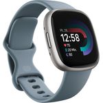 Fitbit Versa 4 Smartwatch GPS, Unisex, 40,5mm, Silikonarmband in Wasserfallblau, Aluminiumgehäuse in Platin