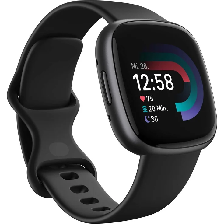 Fitbit Versa 4 Smartwatch GPS, Unisex, 40,5mm, Silikonarmband in Schwarz, Aluminiumgehäuse in Graphit – Bild 1