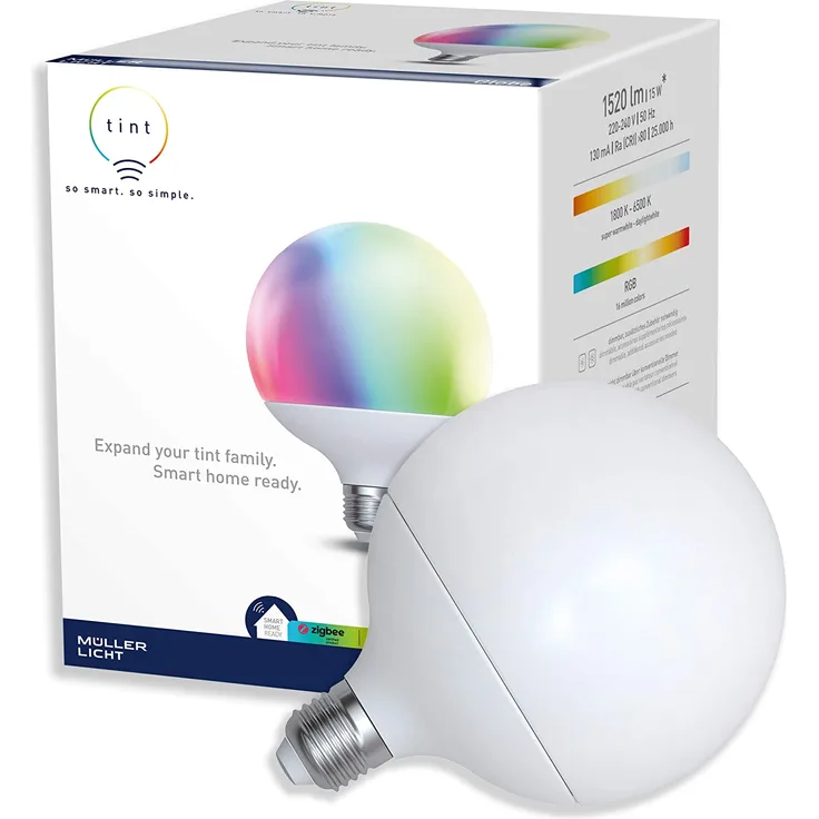 Müller-Licht tint LED Leuchtmittel Globe E27 RGBW white + color 15W 1520lm ZigBee Sprachsteuerung Smart Home