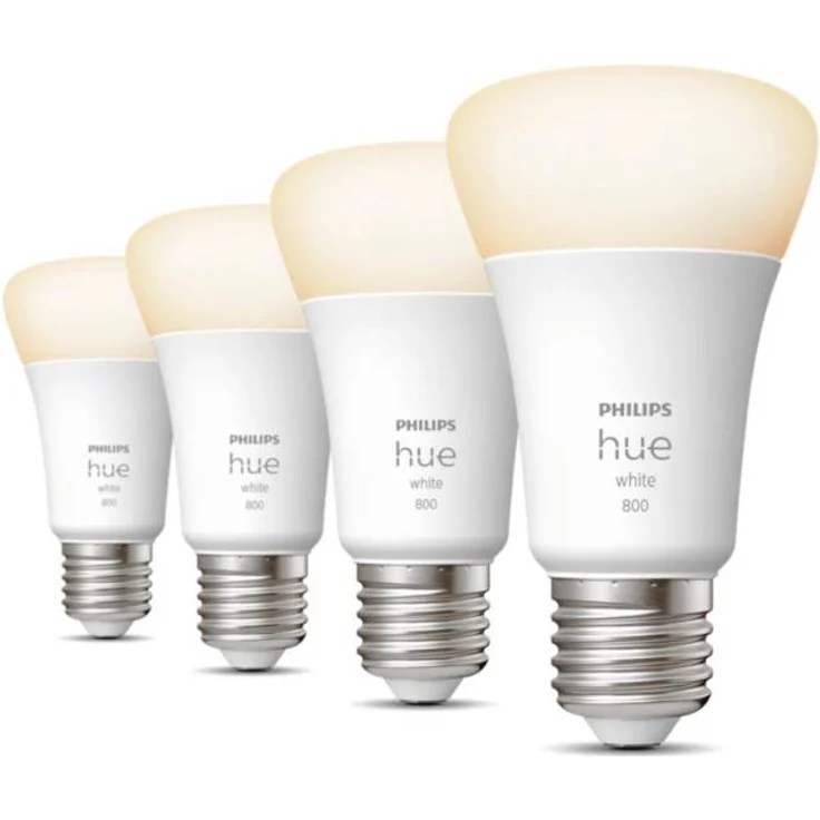 Philips Hue White LED Lampe in Standardform E27 A60 Viererpack 806lm dimmbar via App oder Sprache – Bild 1