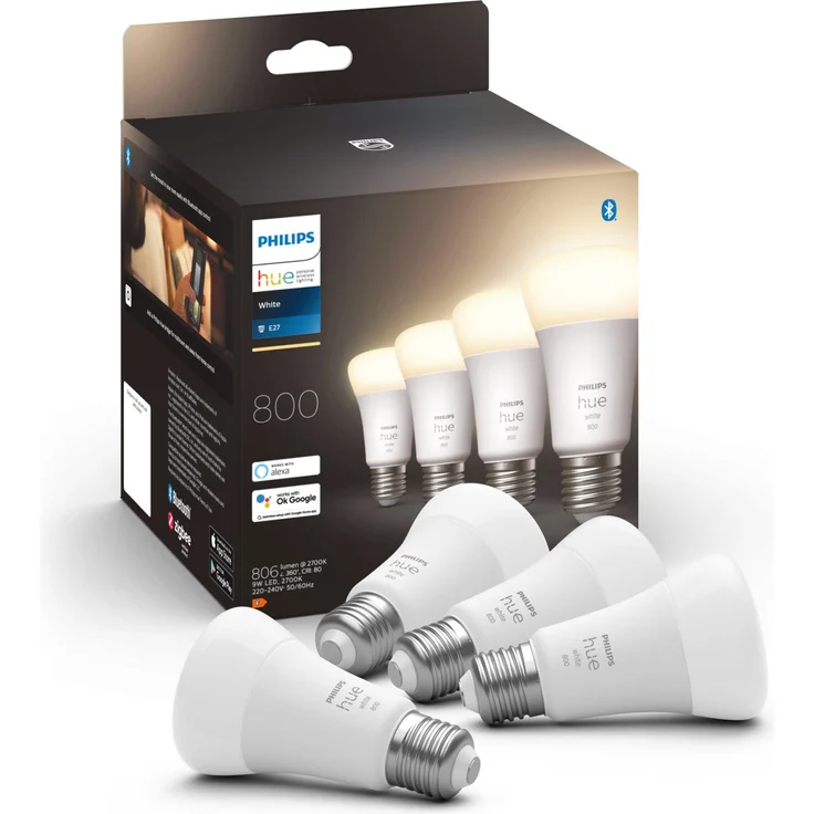 Philips Hue White LED Lampe in Standardform E27 A60 Viererpack 806lm dimmbar via App oder Sprache – Bild 3