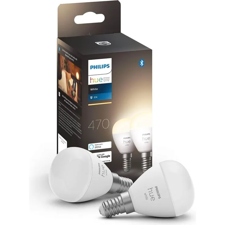 Philips Hue White E14 Luster Leuchtmittel LED dimmbar Bluetooth ZigBee 470lm Doppelpack warmweiß