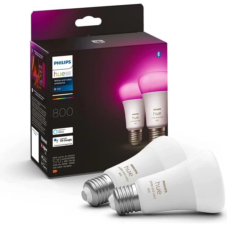 Philips Lighting Hue LED-Leuchtmittel Hue White & Color Ambiance E27 Doppelpack 2x570lm 60W E27 13W