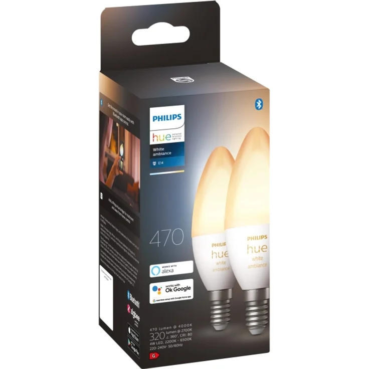 Philips Lighting Hue LED-Leuchtmittel (Erweiterung) Hue White Ambiance Doppelpack E14 2x470lm E14 – Bild 3