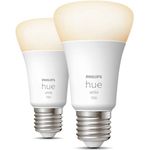 Philips Hue White LED Lampe in Standardform E27 A60 Doppelpack 1055lm dimmbar via App oder Sprache