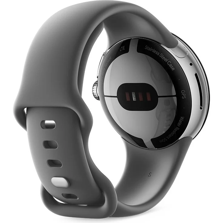 Google Pixel Watch 4G Smartwatch, Unisex, 41mm, Polished Silver Sportarmband Charcoal – Bild 3