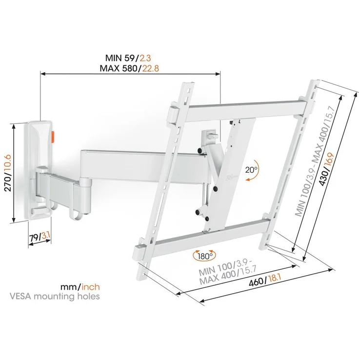 Vogel's COMFORT TVM 3445 Full Motion Medium Wandhalterung, weiß – Bild 5