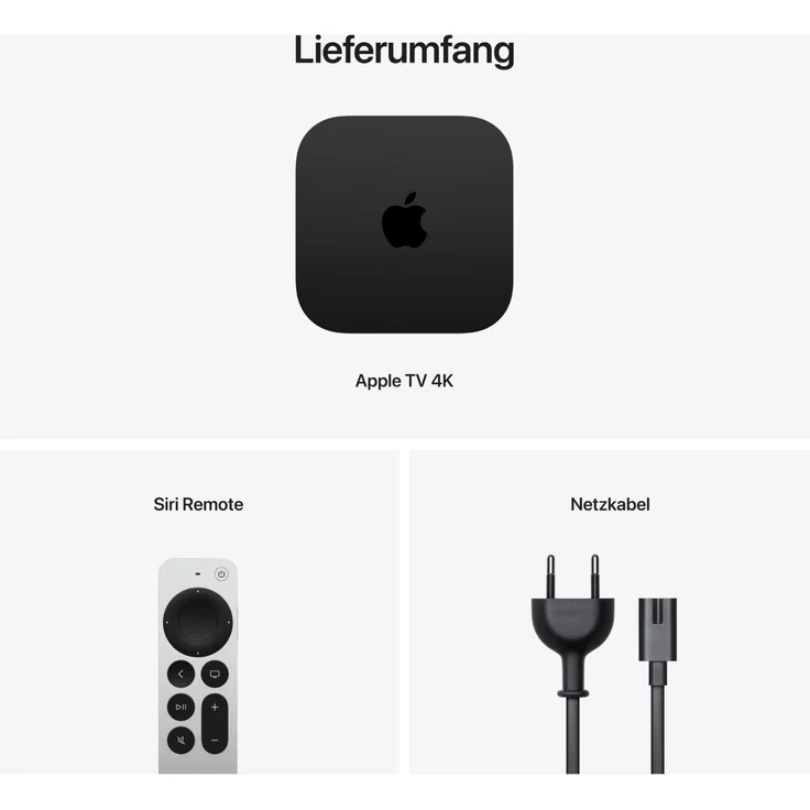 Apple TV 4K Wi-Fi, Ethernet 128GB (3. Generation), Dolby Atmos, Dolby Vision, A15 Bionic (2022), schwarz/silber – Bild 3