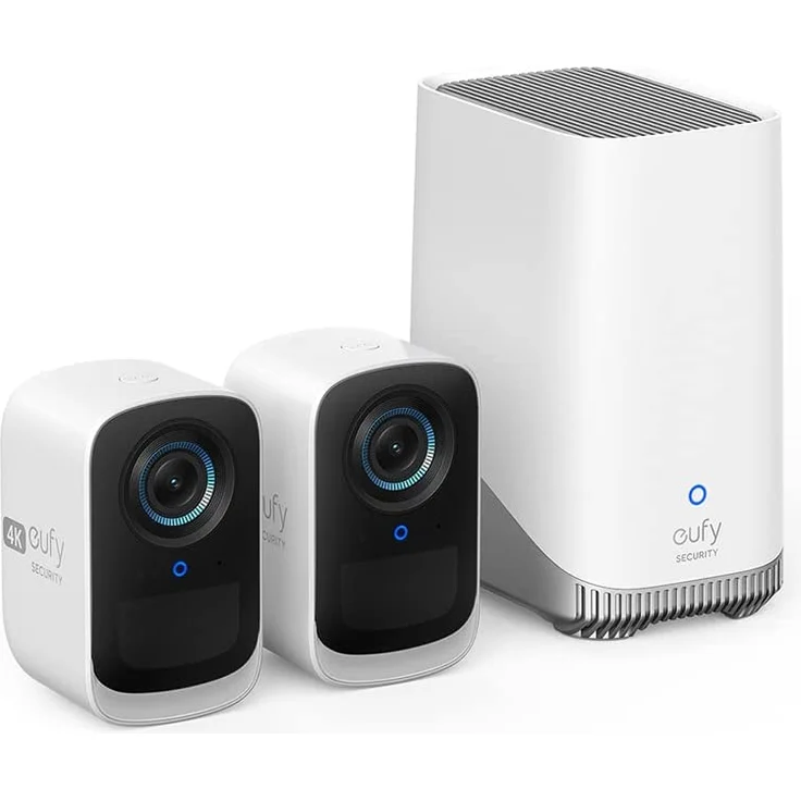 eufy Security eufyCam S300 3C, Überwachungskamera außen, 4K kabellose Überwachungskamera mit Gesichtserkennung und KI, farbige Nachtsicht, erweiterbarer Speicher auf 16 TB, Überwachungskamera Set 2+1, weiß (T8881321) – Bild 1