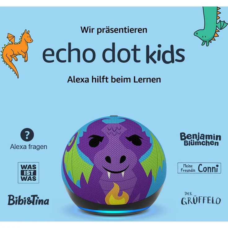 Amazon Echo Dot Kids (5. Generation, 2022), für Kinder entwickelt, mit Kindersicherung und Alexa, Drachen-Design – Bild 2
