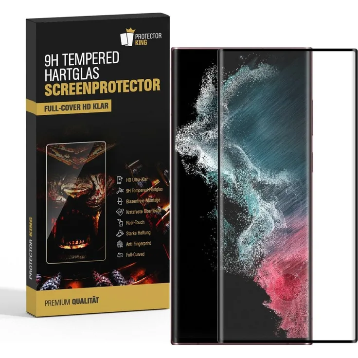 PROTECTORKING 3x 9H Hartglas für Samsung Galaxy S22 Ultra FULL CURVED Displayschutz Panzerfolie Schutzfolie Panzerglas Schutzglas Displayglas Tempered Glasfolie Sicherheitsglas Echtglas