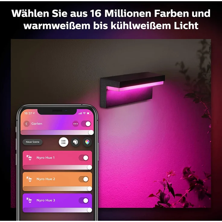 Philips Hue White and Color Ambiance LED Außenwandleuchte Nyro, dimmbar, bis zu 16 Millionen Farben, steuerbar via App, kompatibel mit Amazon Alexa (Echo, Echo Dot) – Bild 5