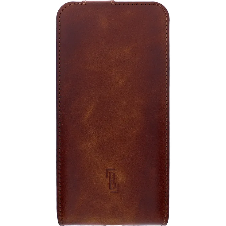 Burkley für iPhone 14 Plus - FLIP CC - Leder Flip Case mit Kartenfach in Sattelbraun