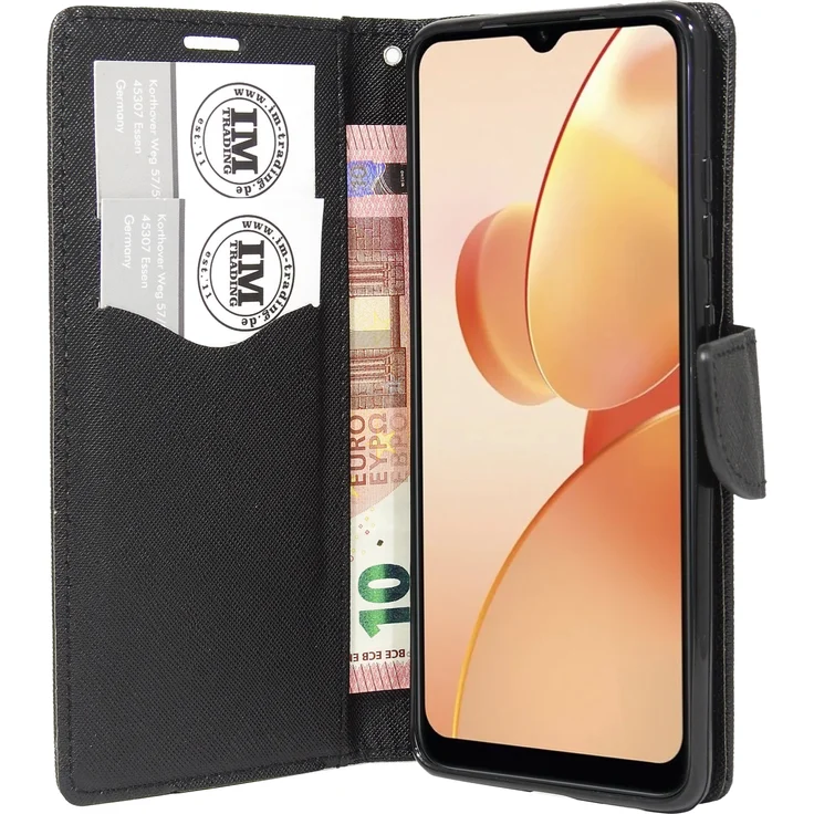 COFI 1453 Buch Tasche "Fancy" kompatibel mit Realme C31 Handy Hülle Etui Brieftasche Schutzhülle mit Standfunktion, Kartenfach Schwarz