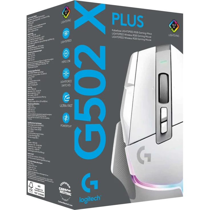 Logitech G G502 X PLUS Maus, optisch, kabellos Logitech LIGHTSPEED-Receiver, weiß (910-006172) – Bild 8