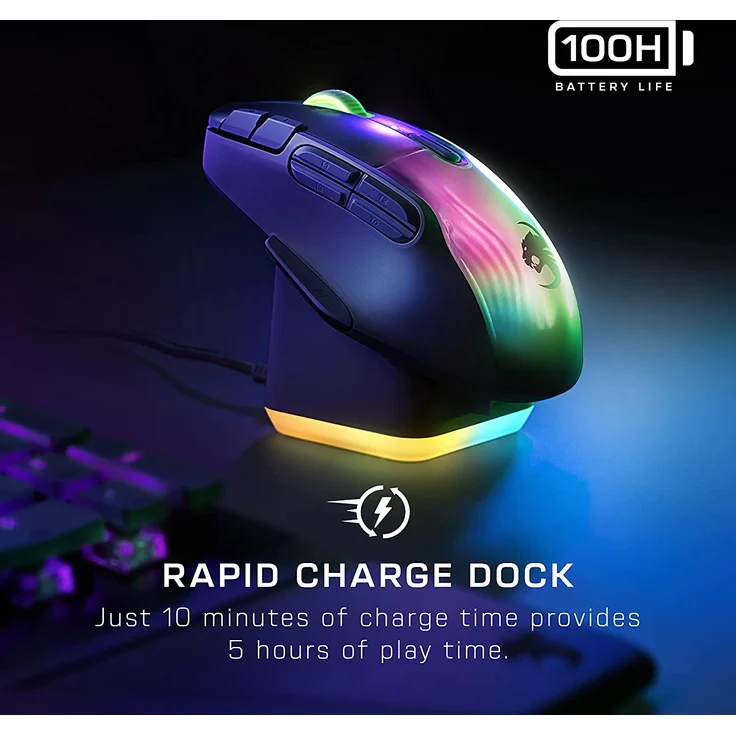 Roccat Kone XP Air – kabellose Gaming-Maus mit optischem Sensor mit 19.000 DPI, AIMO RGB-Beleuchtung, 4D-Mausrad, schwarz – Bild 3