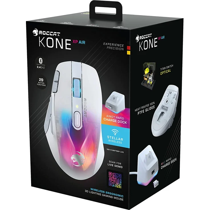 Roccat Kone XP Air – kabellose Gaming-Maus mit optischem Sensor mit 19.000 DPI, AIMO RGB-Beleuchtung, 4D-Mausrad, weiß (00215053) – Bild 5