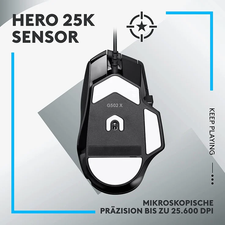 Logitech G G502 X Maus, optisch, kabelgebunden, USB, schwarz – Bild 10