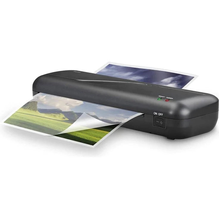 Hama Laminiergerät A4 mit Laminierfolien A4, A5, A6 und für Visitenkarten (4in1 Set Laminator mit Folien, Eckenabrunder, Schneidelineal, zuhause heiß Laminieren, schnelles Aufheizen, 80 bis 125 mic) (50560) – Bild 1