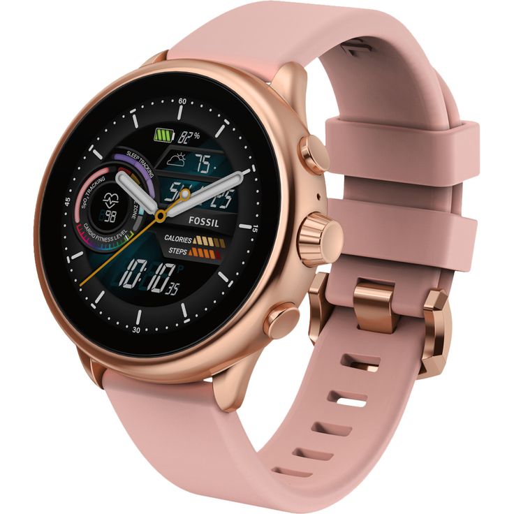 Fossil Gen 6 Wellness Edition Smartwatch Damen, 44mm, Edelstahlgehäuse, Silikonarmband, Rosa