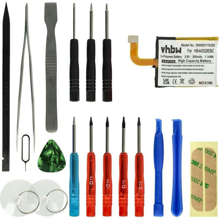 VHBW Akku Ersatz für Huawei 1ICP5-25-28, Hb442528EBC für Smartwatch Uhr Fitnessarmband (300mAh, 3,8V, Li-Polymer) + Werkzeug-Set
