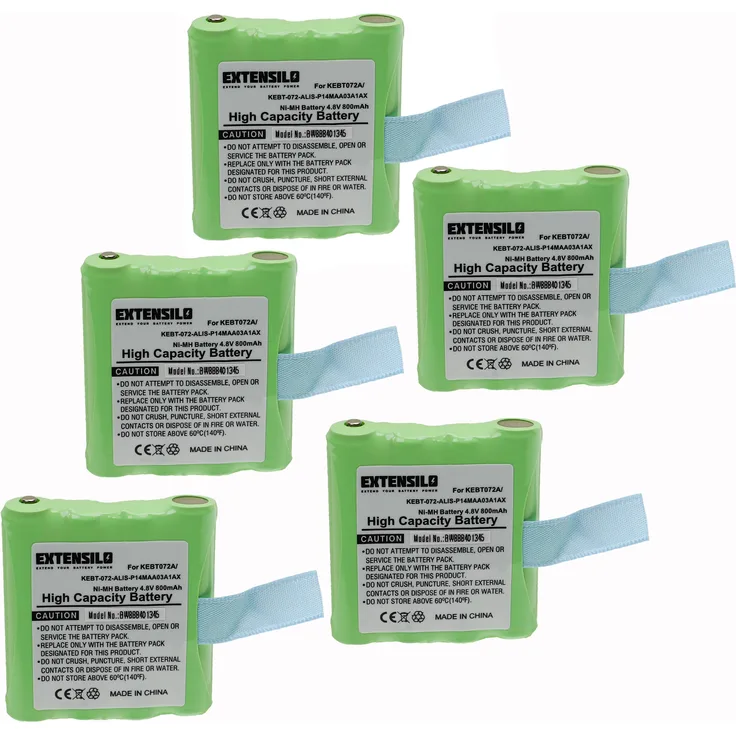 EXTENSILO 5x Akku kompatibel mit Motorola TLKR T3, T4, T5, T50, T6, T60, T61, T7, T8, T80 Funkgerät, Walkie Talkie (800mAh, 4,8V, NiMH)