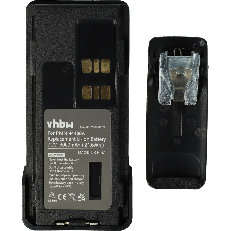 VHBW Akku kompatibel mit Motorola DP4400E, DP4401e, DP4600e, DP4401, DP4600 Funkgerät, Walkie Talkie (3000mAh, 7,2V, Li-Ion) + Gürtelclip
