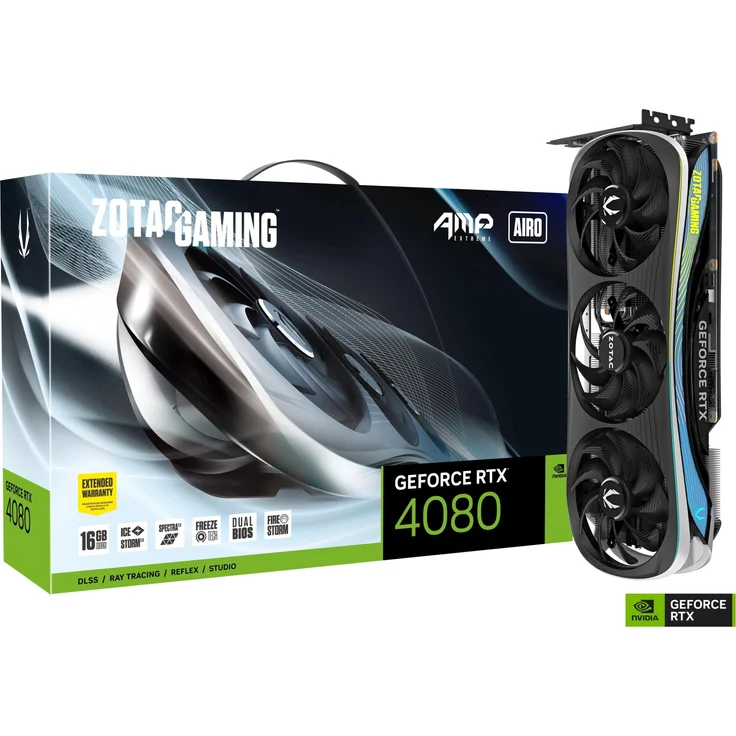 Zotac GeForce RTX 4080 - 16GB GDDR6X, 2565 MHz Boost, 3x Axial-Lüfter (115 mm), HDMI, DisplayPort, 320W (ZT-D40810B-10P) – Bild 1