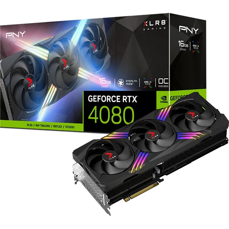 PNY GeForce RTX 4080 - 16GB GDDR6X, 2550 MHz Boost, 3x Axial-Lüfter (100 mm), HDMI, DisplayPort, 320W (VCG408016TFXXPB1-O) – Bild 1