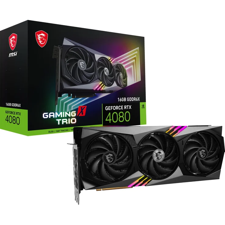 MSI GeForce RTX 4080 - 16GB GDDR6X, 2610 MHz Boost, 3x Axial-Lüfter (100 mm), HDMI, DisplayPort, 320W (V511-005R) – Bild 1