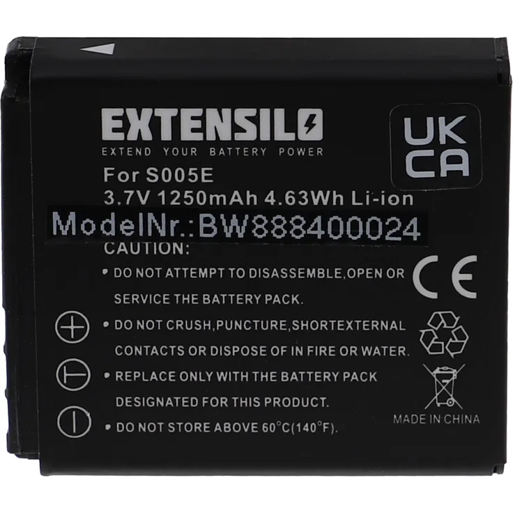EXTENSILO Akku kompatibel mit Panasonic Lumix DMC-LX1, DMC-LX2, DMC-LX3 Kamera (1250mAh, 3,7V, Li-Ion) 