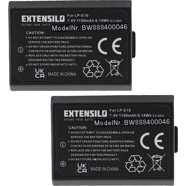 EXTENSILO 2x Akku kompatibel mit Canon EOS 2000D, 4000D, 1200D, 1100D, 1300D Kamera (1100mAh, 7,4V, Li-Ion) 