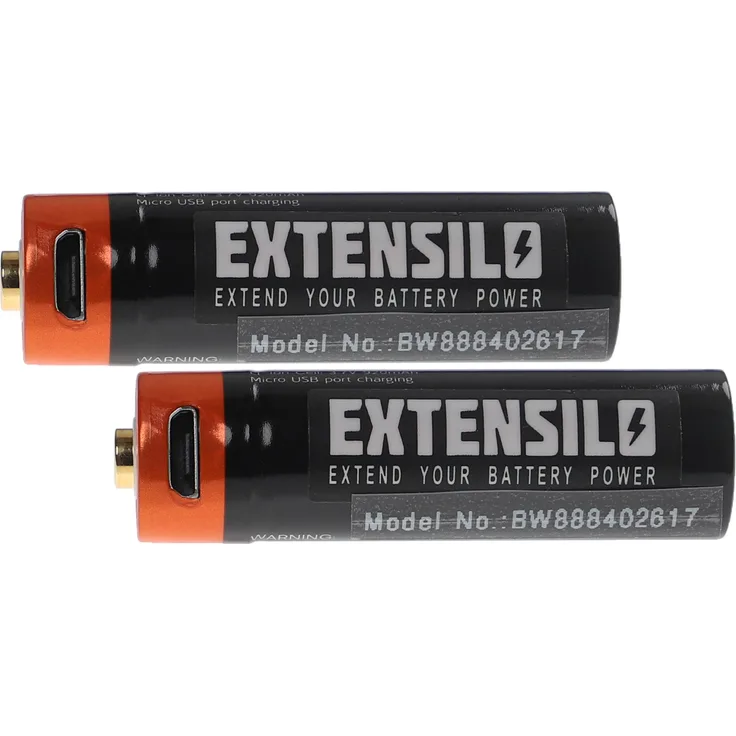 EXTENSILO 2x AA Mignon Akkus mit Micro USB-Anschluss (920mAh, 3,7V, Li-Ion)
