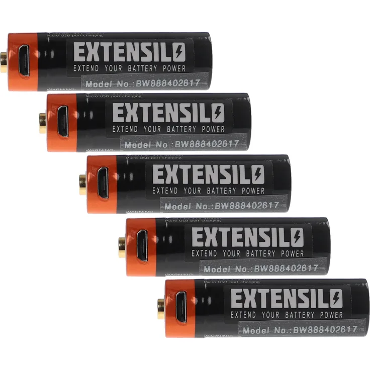 EXTENSILO 5x AA Mignon Akkus mit Micro USB-Anschluss (920mAh, 3,7V, Li-Ion)